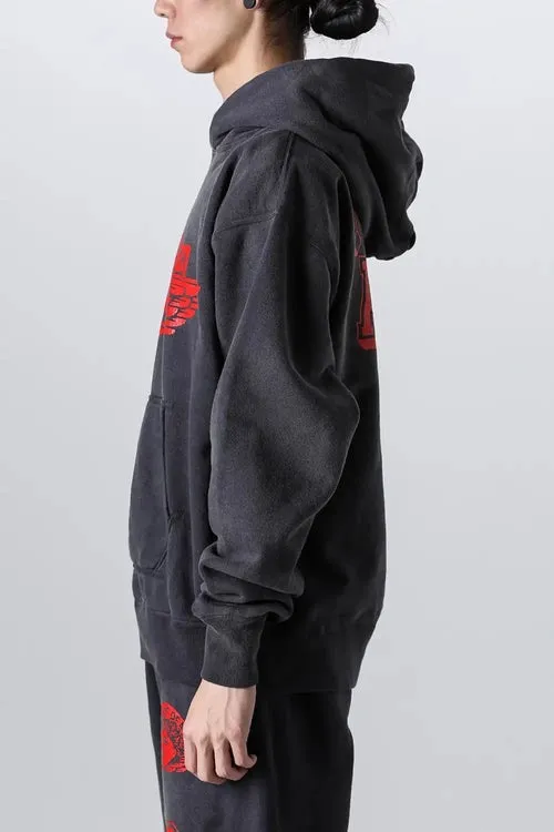 SAINT Mxxxxxx ANGEL HOODIE/BLK Angel Rebirth Crack Printed Retro Distressed Hoodie Assute dyeing, full-length spray-on fade, heavy fermentation wash, NEW VINTAGE texture, factory four-needle and six-thread workmanship, boneless patchwork, more comfortable to wear, genuine level crack print/accessories restored
